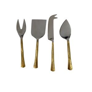4 Piece Stainless Steel Cheese Knife Set Gold Textured Handles